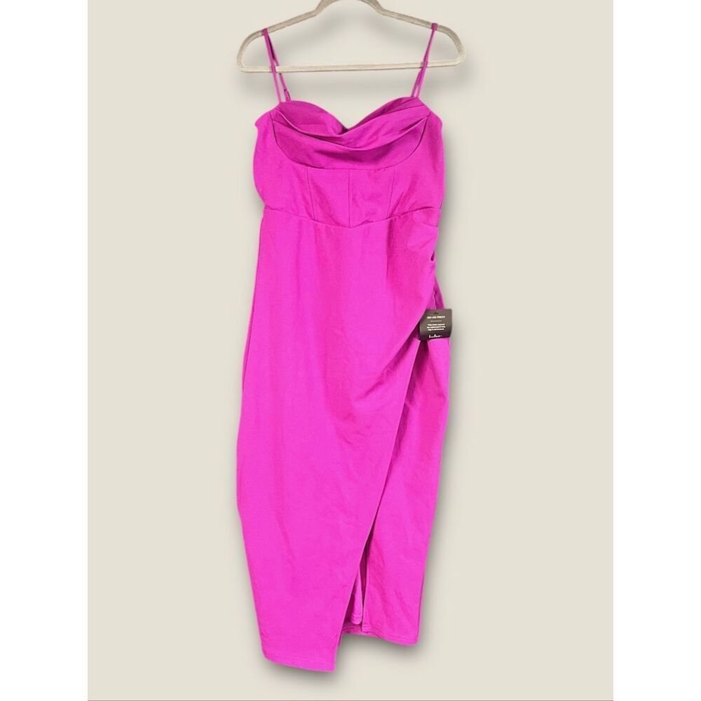 Lulus Always Turning Heads Magenta Bustier Tulip Midi Dress Size L NWT - Picture 6 of 10